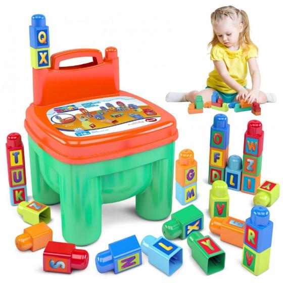 Imagem de Blocos De Montar Grande Brinquedo Cadeirinha Com Letras Para Bebê Didatico Eduvativos Infantil