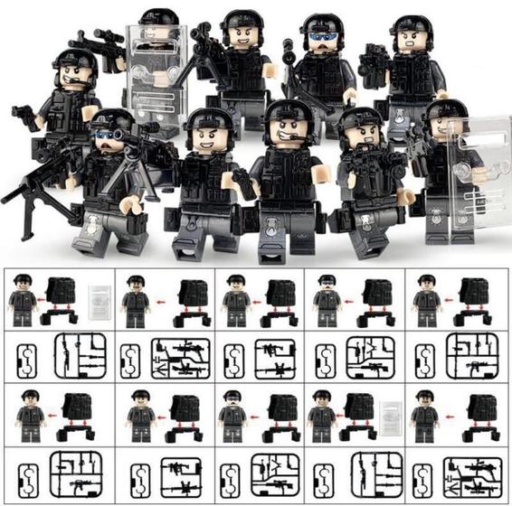 Imagem de Blocos De Montar Kit 10 Bonecos Forças Especiais Nypd Police