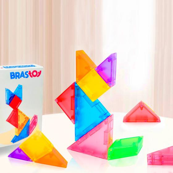 Imagem de Blocos De Montar Magnético Tangram Brastoy Brinquedo Educativo Infantil Formas Geometricas Escolar Pedagógico