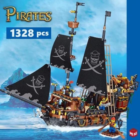 Imagem de Blocos De Montar Navio Pirata 1328 Peças (Com Caixa)