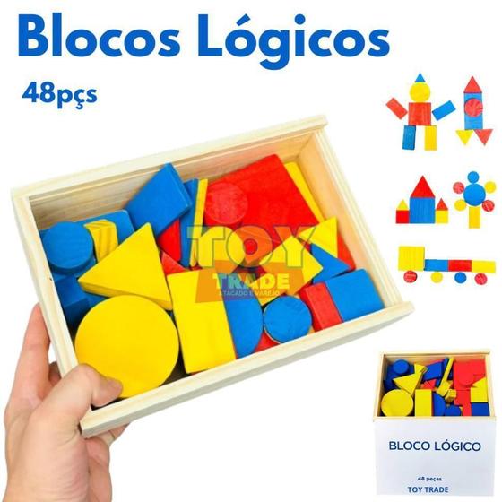 Imagem de Blocos Lógicos 48 Peças Madeira Pedagogico Educa Toy Trade