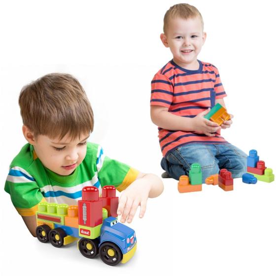 Imagem de Blocos Montar Carrinho18 Peças Brinquedo Bebê crianças Menino1 Ano  Atividades Infantil Grande Encaixar