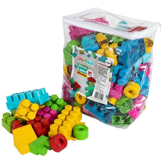 Blocos Montar E Encaixar Colorido 91 Peças Grandes Didático - Injetsul ...