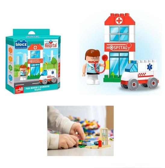 Imagem de Blocos Montar Infantil Kit 40Pçs Hospital City Colecionável