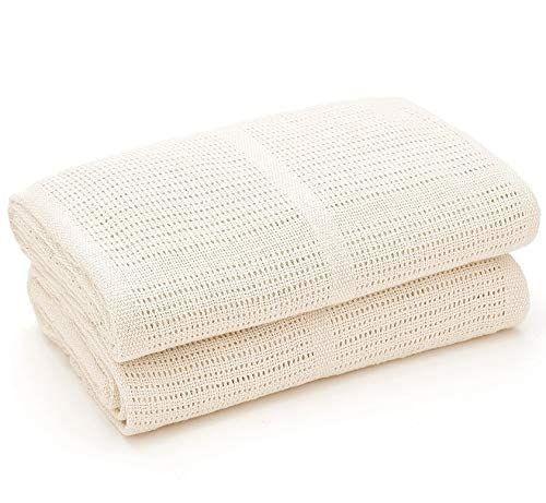 Imagem de Bloomsbury Mill - 2-Pack 100% Algodão Orgânico Celular Baby Blankets with Gifting Ribbon - Soft, All Natural & Breathable - Berçário / Carrinho / Bassinet / Berço - Creme