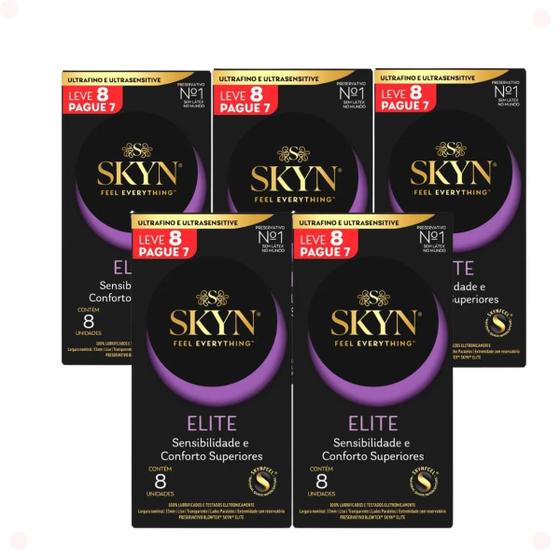Imagem de Blowtex Skyn Elite sem Látex Extra Fino 5 Caixas com 8 Unidades Total 40 Preservativos