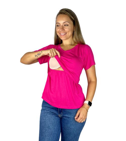 Imagem de Blusa Amamentação Diversas Cores Premium Gola V T-shirt Gestante Amamentar Manga Curta