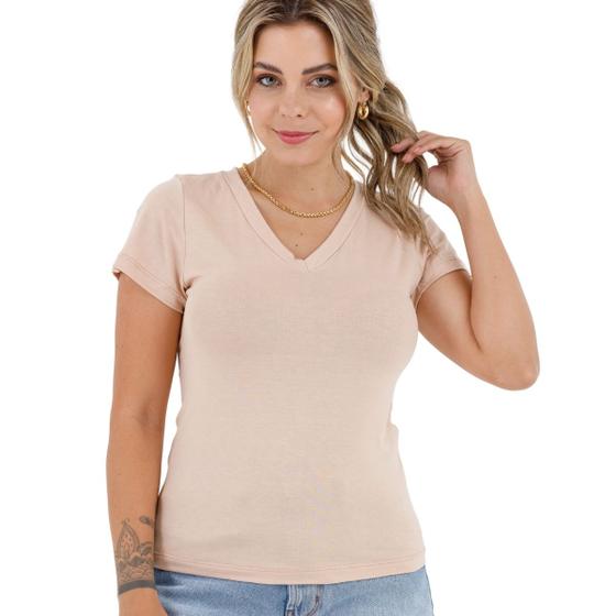 Imagem de Blusa Baby Look Feminina Básica Gola V Moda Primavera Verão 3004A