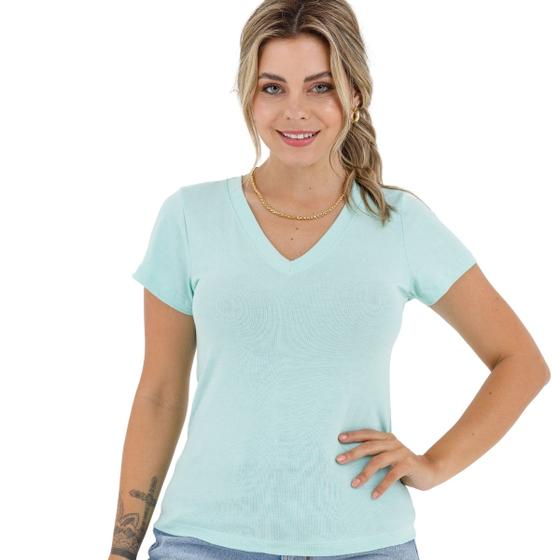 Imagem de Blusa Baby Look Feminina Básica Gola V Moda Primavera Verão 3004A