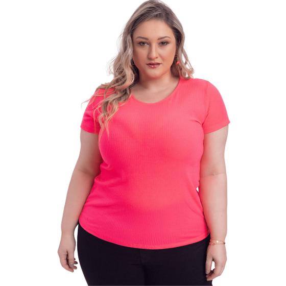 Imagem de Blusa Baby Look Feminina Básica Ribana Canelada Moda Primavera Verão Plus Size 50422A