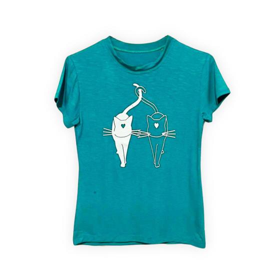 Imagem de Blusa baby look t-shirt 2 gatinhos de manga curta e gola redonda em tecido viscolycra no tamanho único - Milu Studio Variedades Premium moda feminina