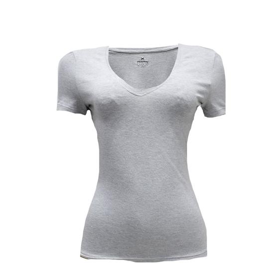 Imagem de Blusa Básica Feminina Decote V Com Elastano - Cinza M