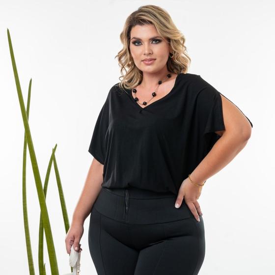 Imagem de Blusa Básica Feminina Gola V Viscolycra Plus Size