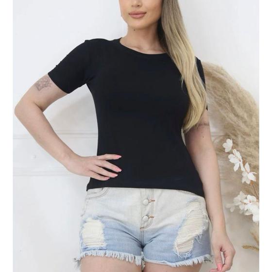 Imagem de Blusa básica gola rasa manga curta baby look blogueira feminina