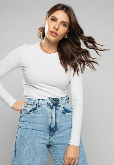 Blusa Básica Manga Longa e Gola Redonda Canelada Branco Salvatore Fashion Menor preço em Blusa Básica Manga Longa e Gola Redonda Canelada Branco Salvatore Fashion