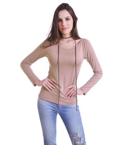 Imagem de  Blusa Básica Manga Longa Feminina Nude Decote Canoa GG