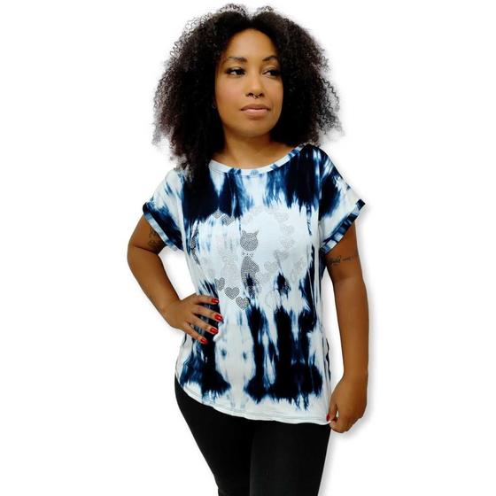 Imagem de Blusa Bata de Malha Manga Curta Tie Dye Strass Coração Gato