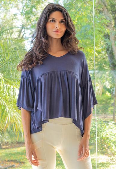 Imagem de Blusa Bata Fulô Babado Malha Azul