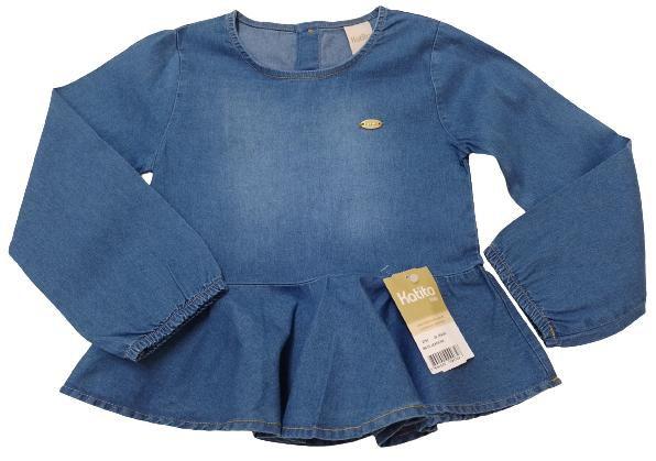 Imagem de Blusa / Bata Longa Jeans Estonado Luxo Menina Elastano 2755