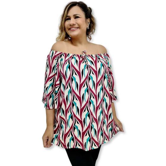 Imagem de Blusa Bata Viscolycra Ciganinha Estampada Plus Size G2