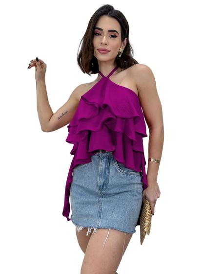 Imagem de Blusa Blusinha Bata Feminina Frente Única Babado Soltinha