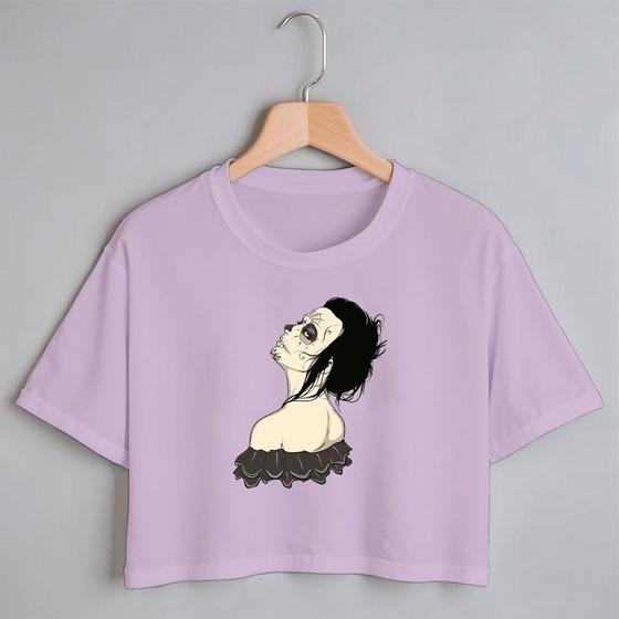 Imagem de Blusa Blusinha Camiseta Cropeed TShirt Feminina Algodão Tecido Premium Estampa Digital Catrina Linda