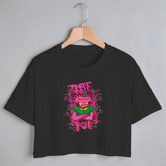 Imagem de Blusa Blusinha Camiseta Cropped TShirt Feminina Algodão Tecido Premium Estampa Digital Abobora Rosa