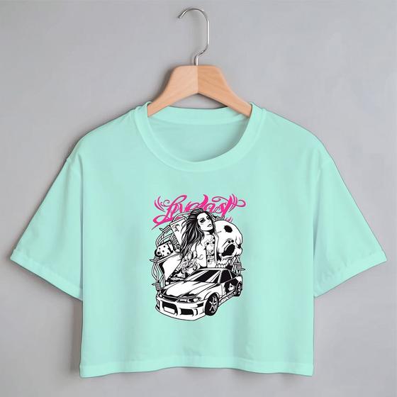 Imagem de Blusa Blusinha Camiseta Cropped TShirt Feminina Algodão Tecido Premium Estampa Digital Carro Mulher
