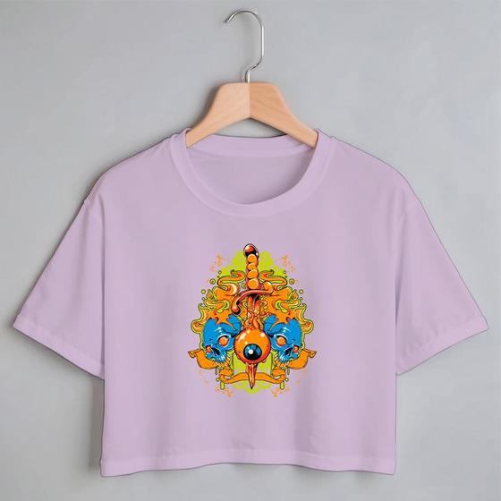 Imagem de Blusa Blusinha Camiseta Cropped TShirt Feminina Algodão Tecido Premium Estampa Digital Dagger Eye Caveiras