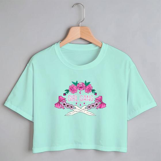 Imagem de Blusa Blusinha Camiseta Cropped TShirt Feminina Algodão Tecido Premium Estampa Digital Girl Gang