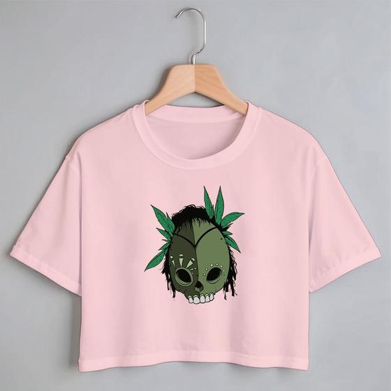 Imagem de Blusa Blusinha Camiseta Cropped TShirt Feminina Algodão Tecido Premium Estampa Digital Máscara Abrace a Escuridão