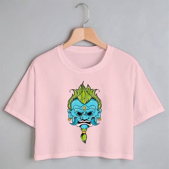 Imagem de Blusa Blusinha Camiseta Cropped TShirt Feminina Algodão Tecido Premium Estampa Digital Máscara Hannya Japonese