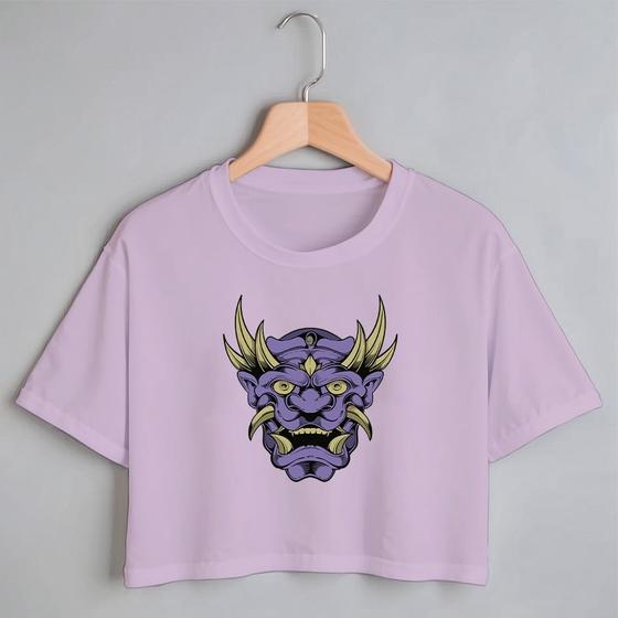 Imagem de Blusa Blusinha Camiseta Cropped TShirt Feminina Algodão Tecido Premium Estampa Digital Máscara Oni Roxo