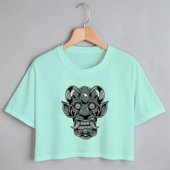 Imagem de Blusa Blusinha Camiseta Cropped TShirt Feminina Algodão Tecido Premium Estampa Digital Máscara Ugly Troll