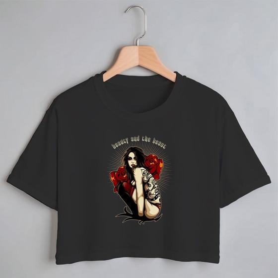 Imagem de Blusa Blusinha Camiseta Cropped TShirt Feminina Algodão Tecido Premium Estampa Digital Mulher Tatuada