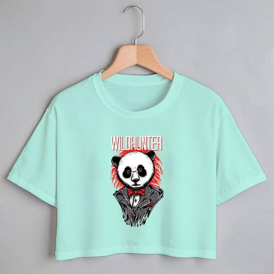 Imagem de Blusa Blusinha Camiseta Cropped TShirt Feminina Algodão Tecido Premium Estampa Digital Panda de Paletó