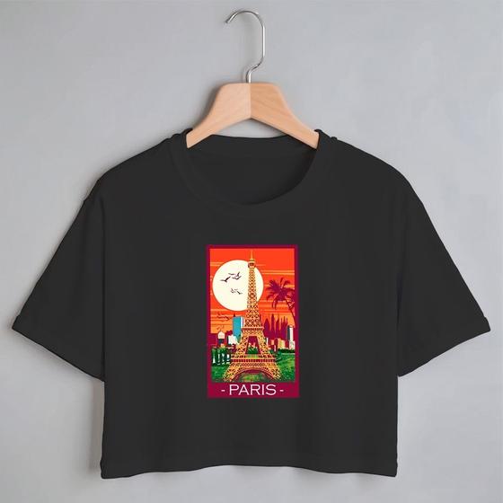 Imagem de Blusa Blusinha Camiseta Cropped TShirt Feminina Algodão Tecido Premium Estampa Digital Paris