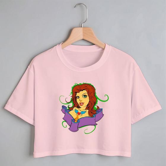 Imagem de Blusa Blusinha Camiseta Cropped TShirt Feminina Algodão Tecido Premium Estampa Digital Princesa