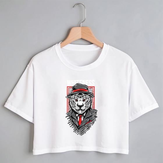 Imagem de Blusa Blusinha Camiseta Cropped TShirt Feminina Algodão Tecido Premium Estampa Digital Tigre Mau