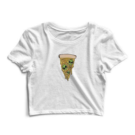 Imagem de Blusa Blusinha Cropped Tshirt Camiseta Feminina Pizza Alien