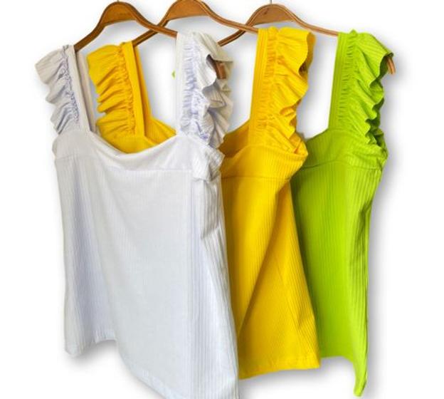 Imagem de blusa blusinha feminina pluss size canelada alça babado confortável