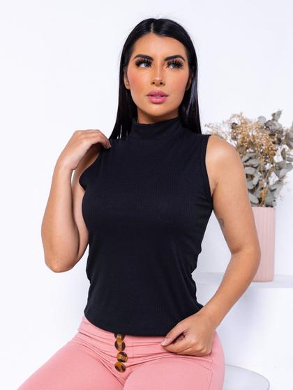 Imagem de Blusa Blusinha Gola Alta Sem Bojo Feminina Regata Canelada Muito Linda