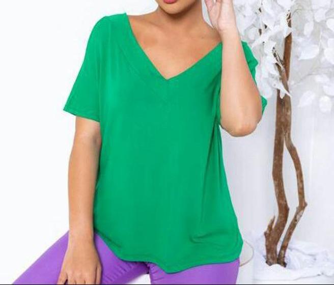 Imagem de Blusa blusinha viscolycra manga 3/4 decote v profundo estilo feminina