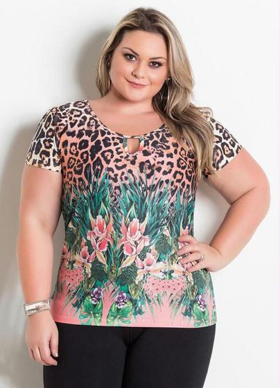 Imagem de Blusa Camisa Feminina Plus Size Animal Print Elegante Casual