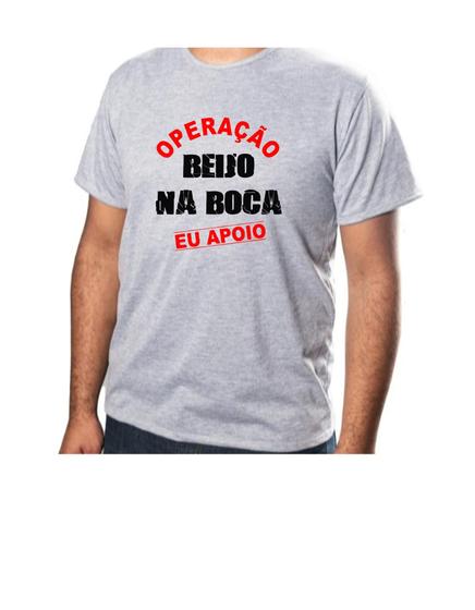 Imagem de Blusa Camisa Unissex Cinza Personalizada Carnaval Estampa Operação Beijo na Boca Eu Apoio Tecido Poliéster