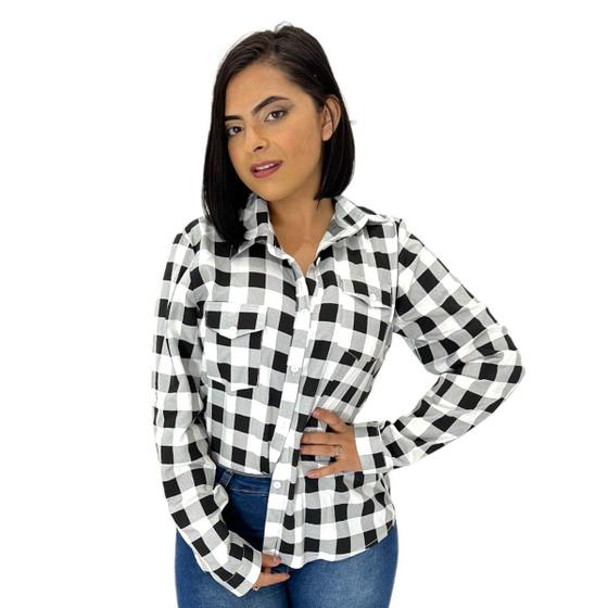 Imagem de Blusa Camisa Xadrez Feminina Manga Longa Festa Junina