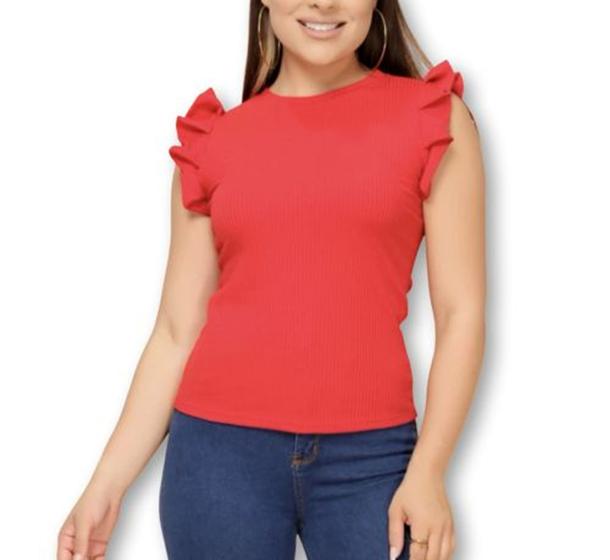 Imagem de Blusa canelada babado cavada casual feminina