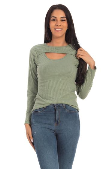 Imagem de Blusa Canelada Detalhe em Decote Feminino Tiane Verde