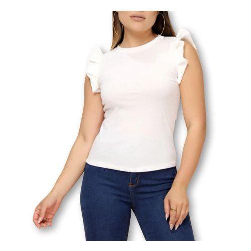 Imagem de Blusa canelada feminina cavada babado casual moda barata