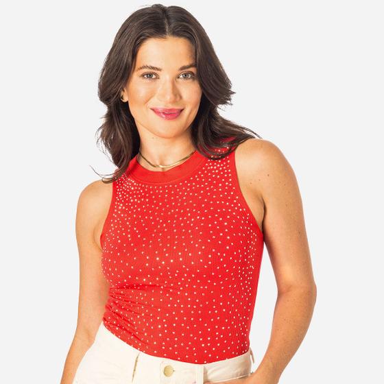 Imagem de Blusa Canelada Feminina Regata Aplicação Strass Casual